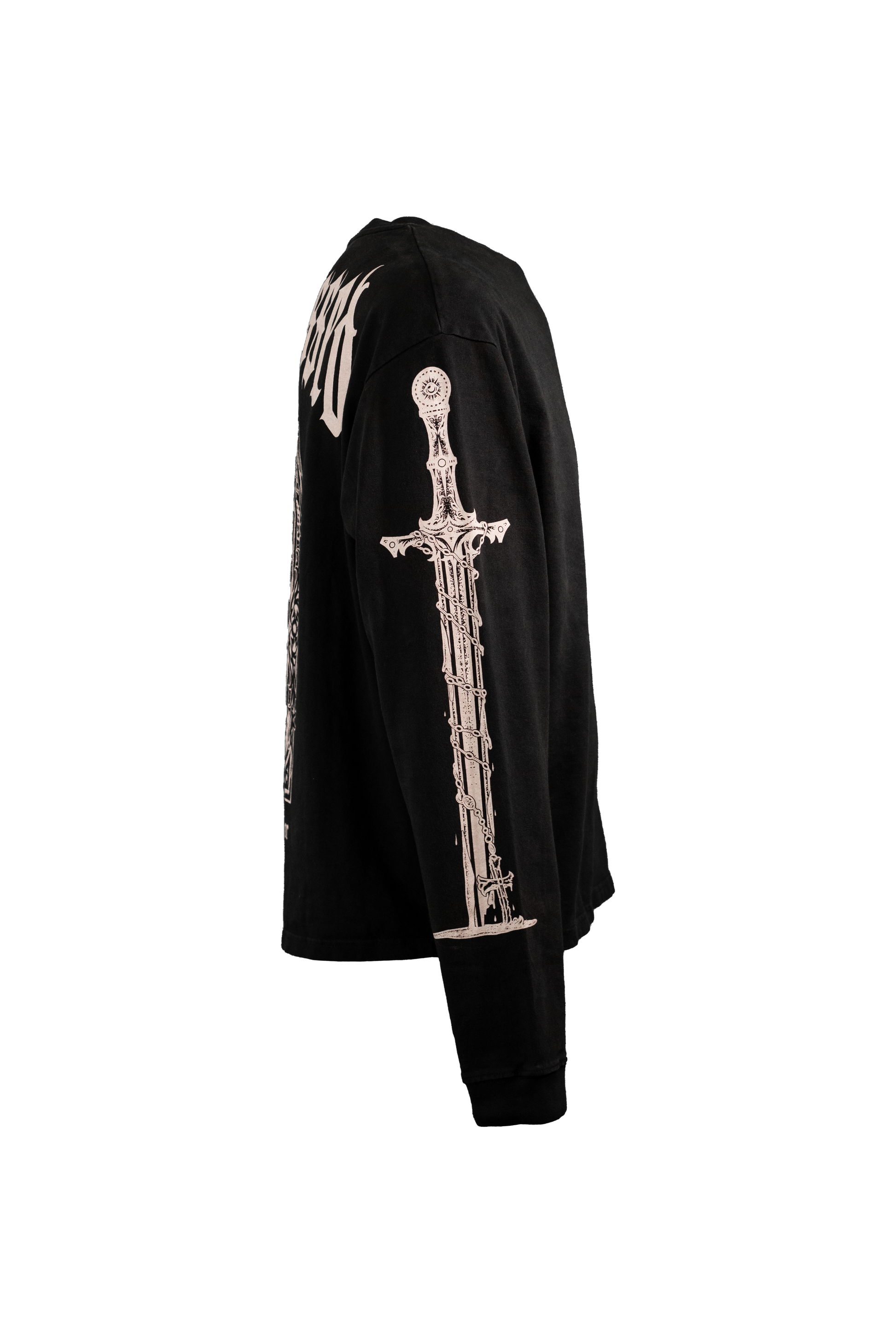 Black longsleeve in 290GSM with white print, addressing themes of religious suppression, from Suppressed clothing.