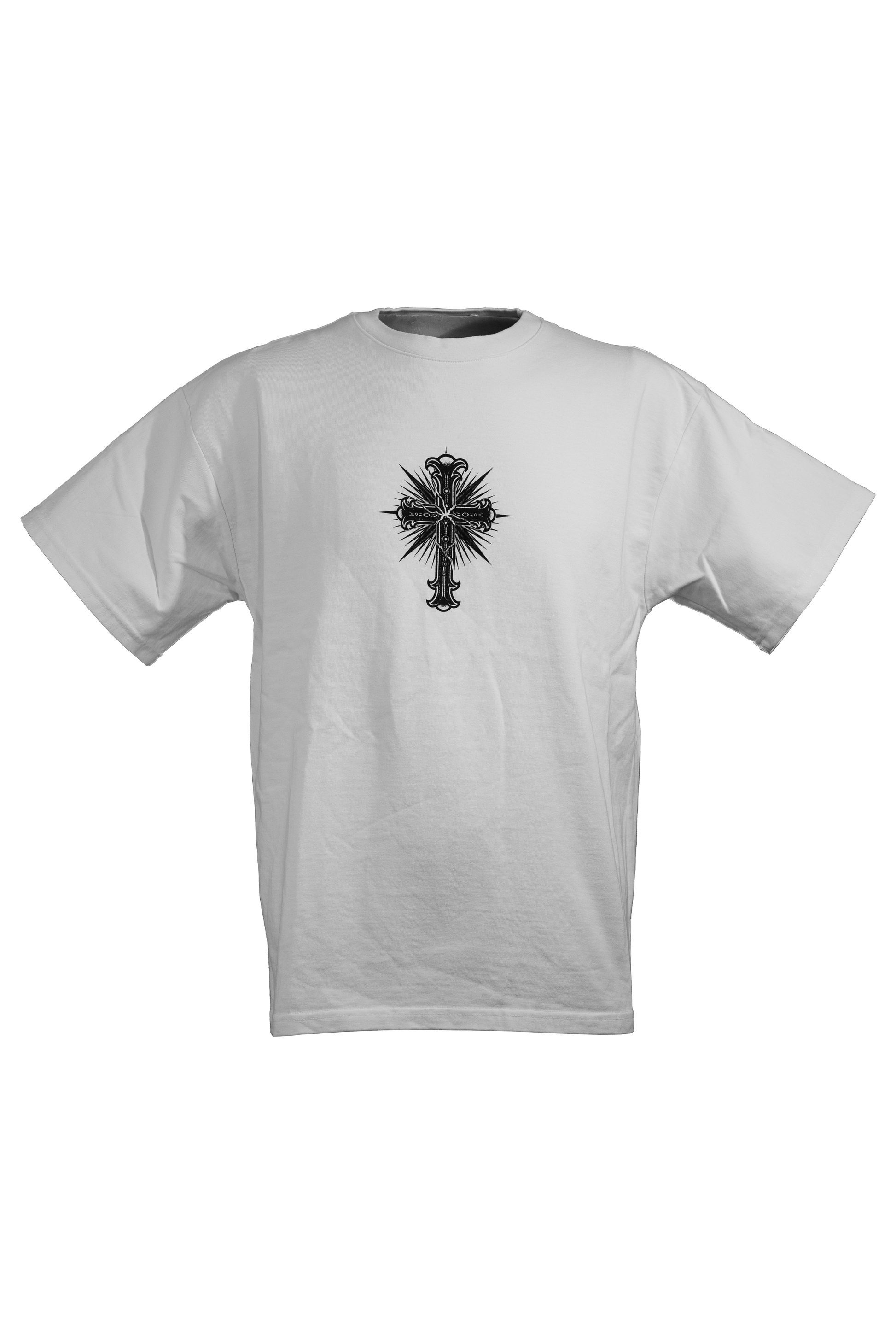 White T-shirt in 290GSM with black print, addressing themes of religious suppression, from Suppressed clothing.