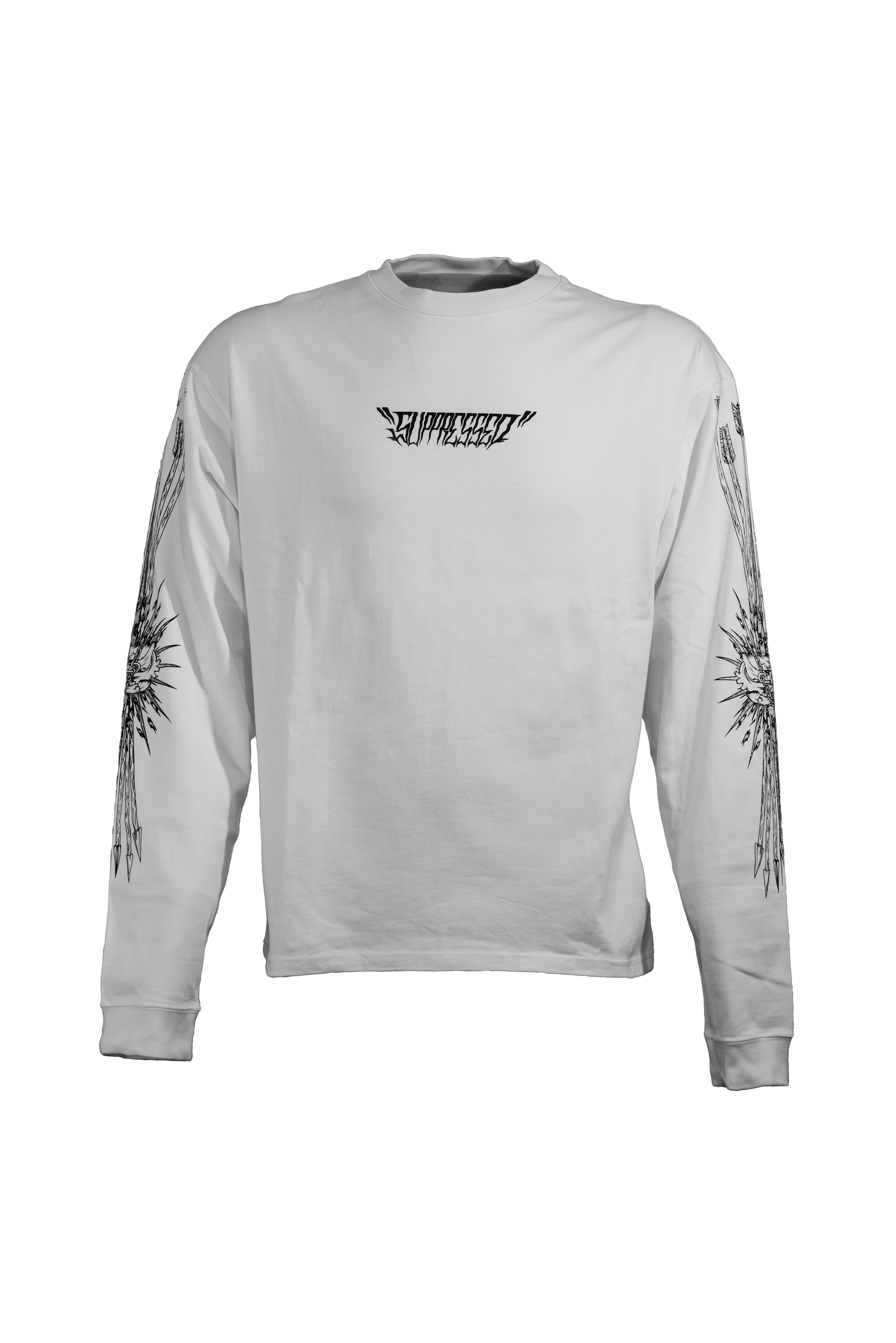 NO LOVE white longsleeve in 290GSM with black print, theme of love and hate, from Suppressed clothing.