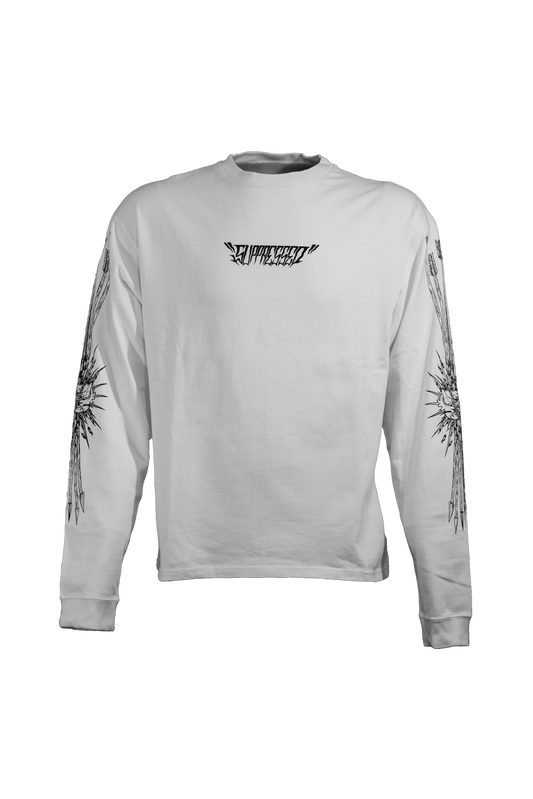 NO LOVE white longsleeve in 290GSM with black print, theme of love and hate, from Suppressed clothing.